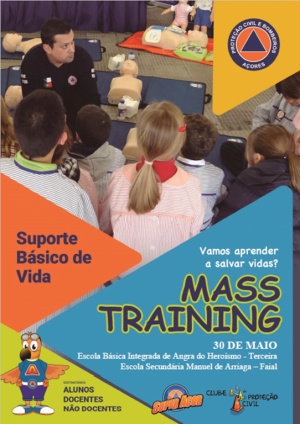 Mass Training em Suporte Básico de Vida na Escola Básica Integrada de Angra do Heroísmo e na Escola Secundária Manuel de Arriaga a 30 de Maio