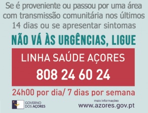 Linha de Saúde Açores 808 24 60 24 gratuita a partir de hoje